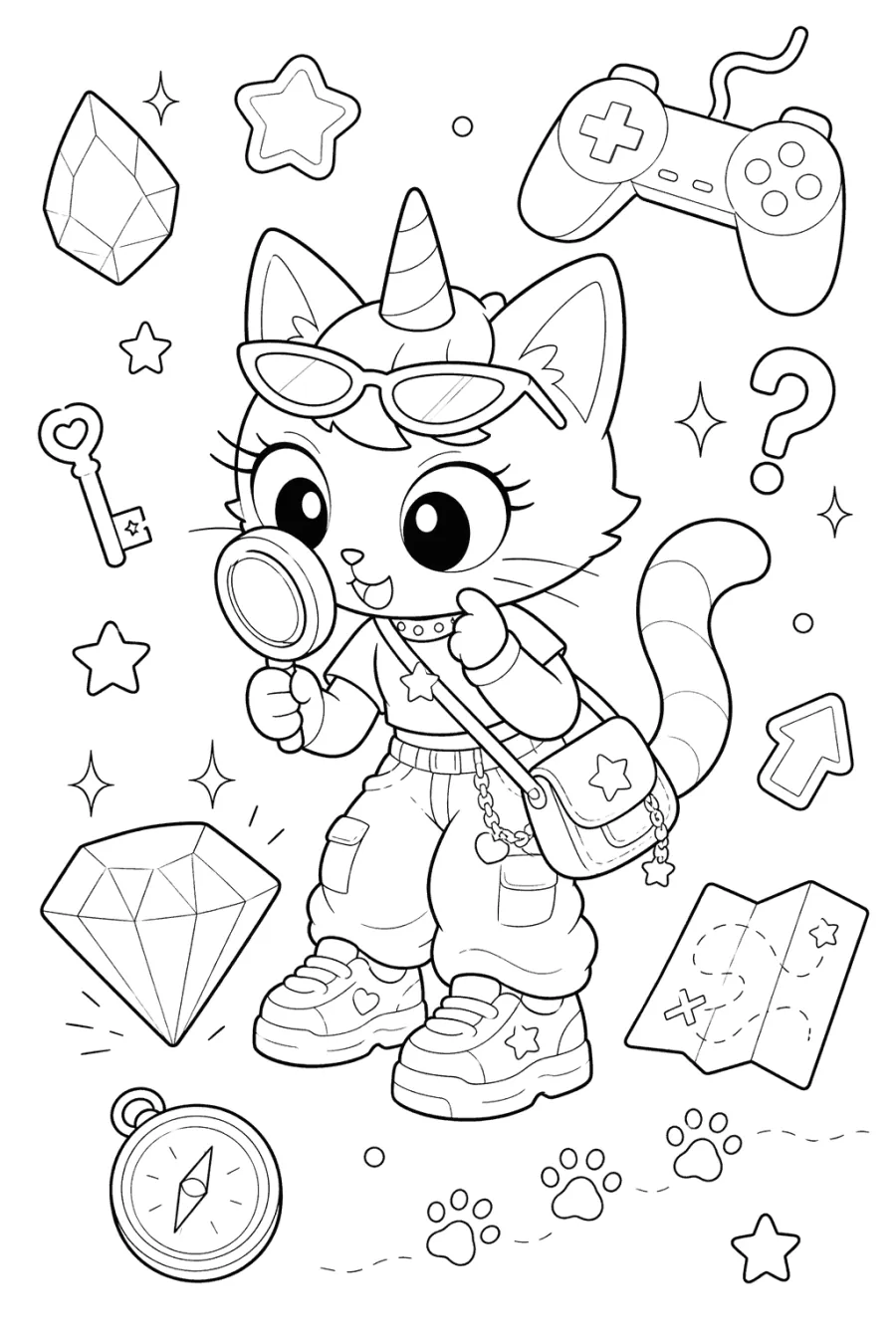 Unicorn Cat with a Magnifying Glass