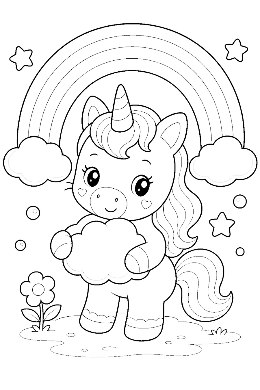 Unicorn Holding a Cloud Under a Rainbow