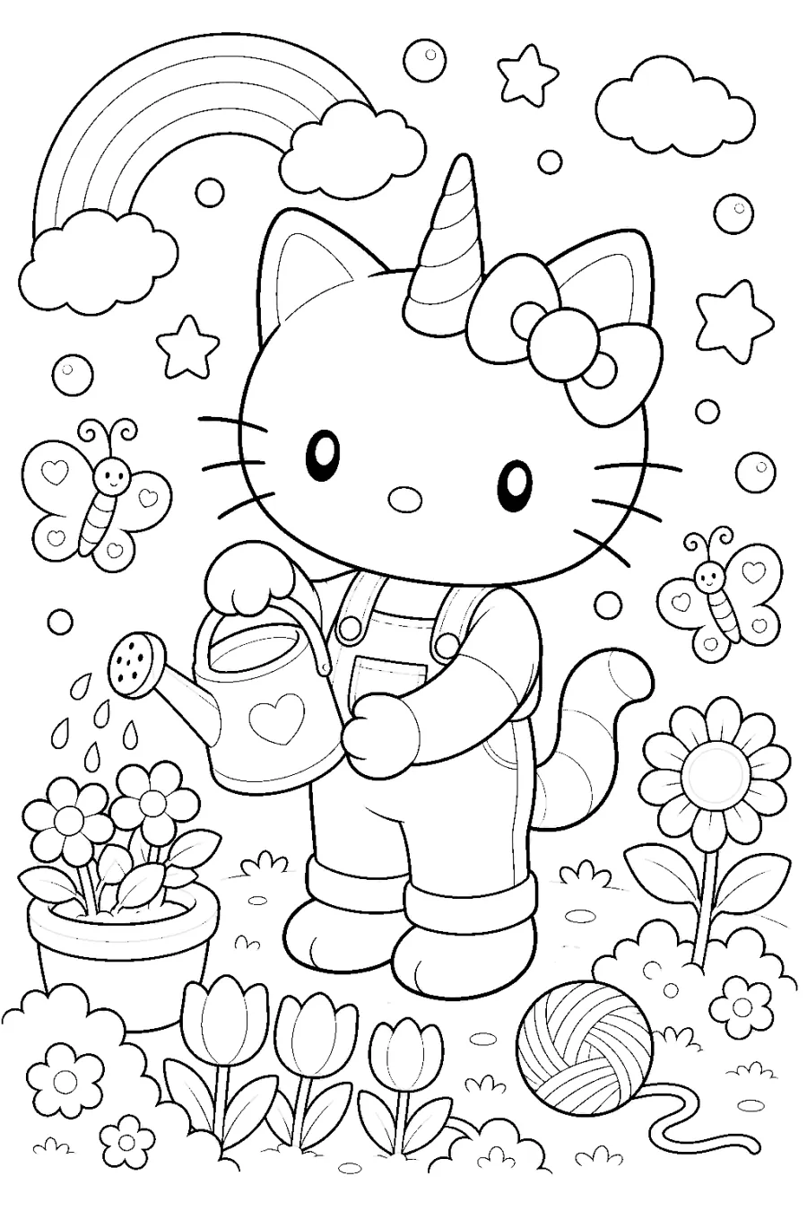 Unicorn Kitty Watering Flowers