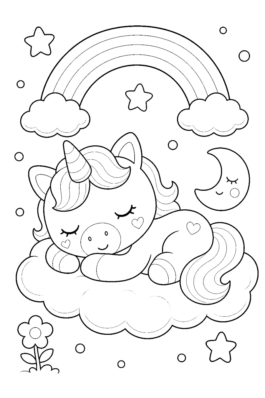 Unicorn Sleeping on a Cloud Under a Rainbow
