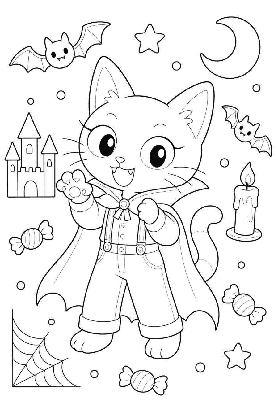 Vampire Cat by a Haunted Castle