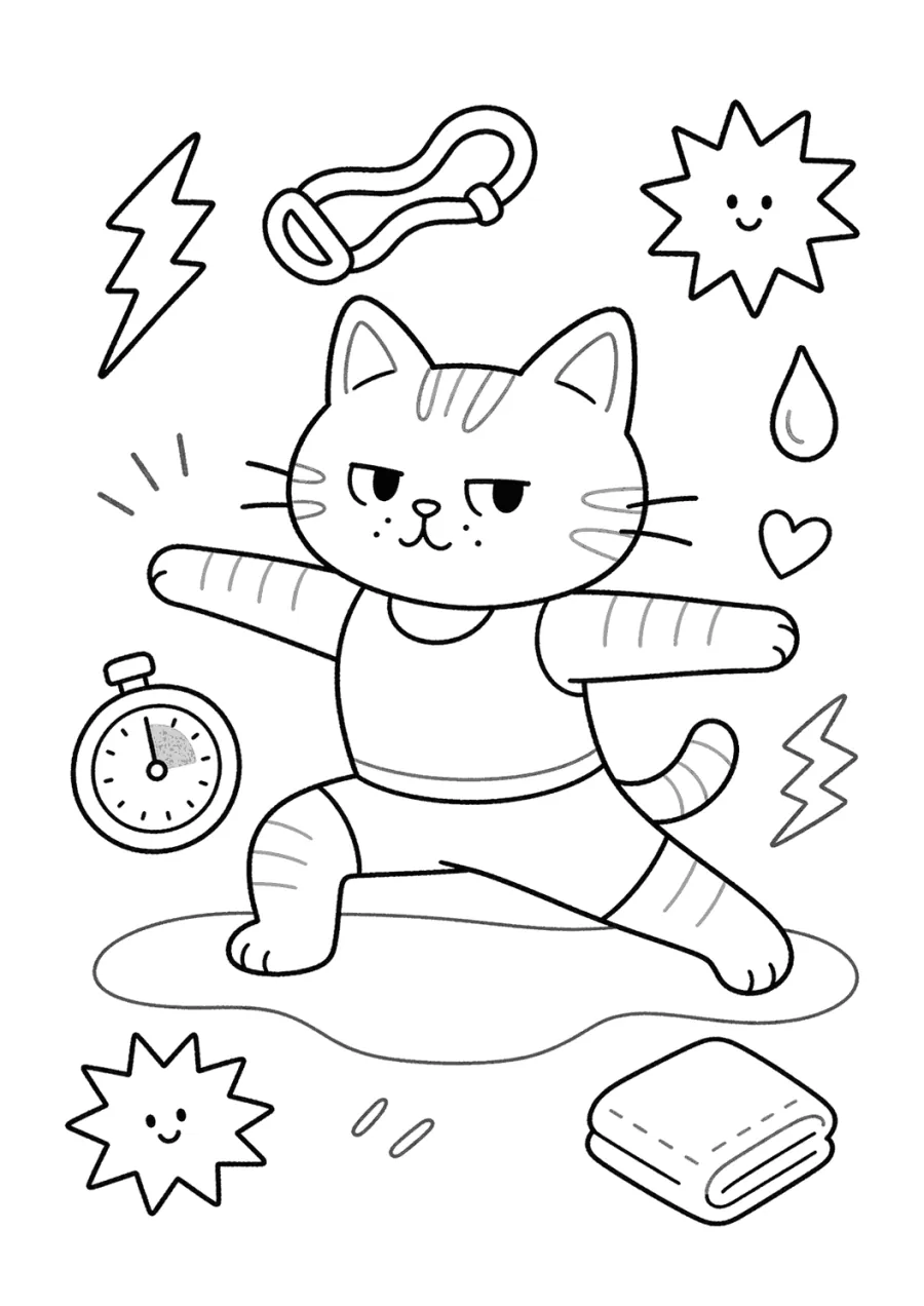 Yoga Cat in Warrior Pose