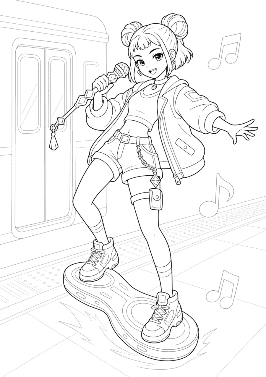 Zoey K-pop Demon Hunters Riding a Subway Hoverboard