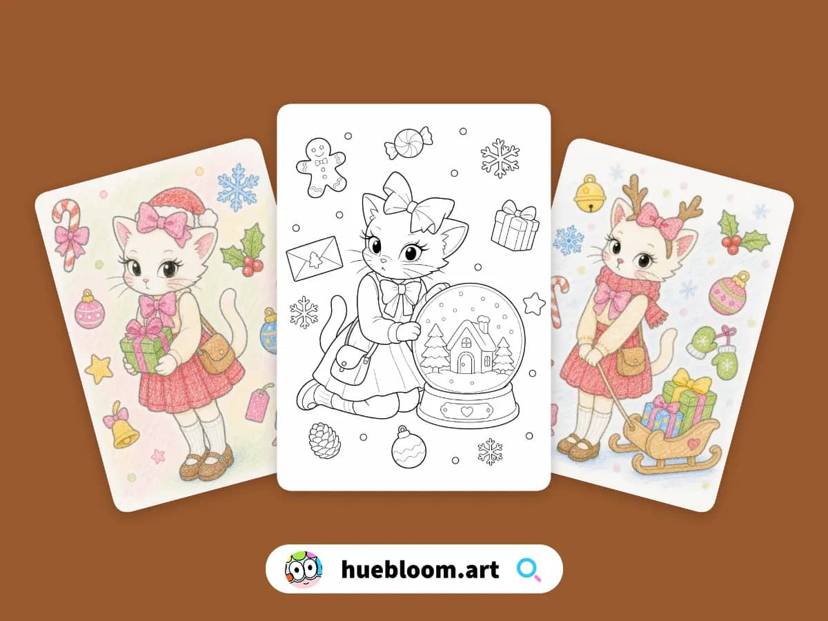 Christmas Cat coloring pages preview
