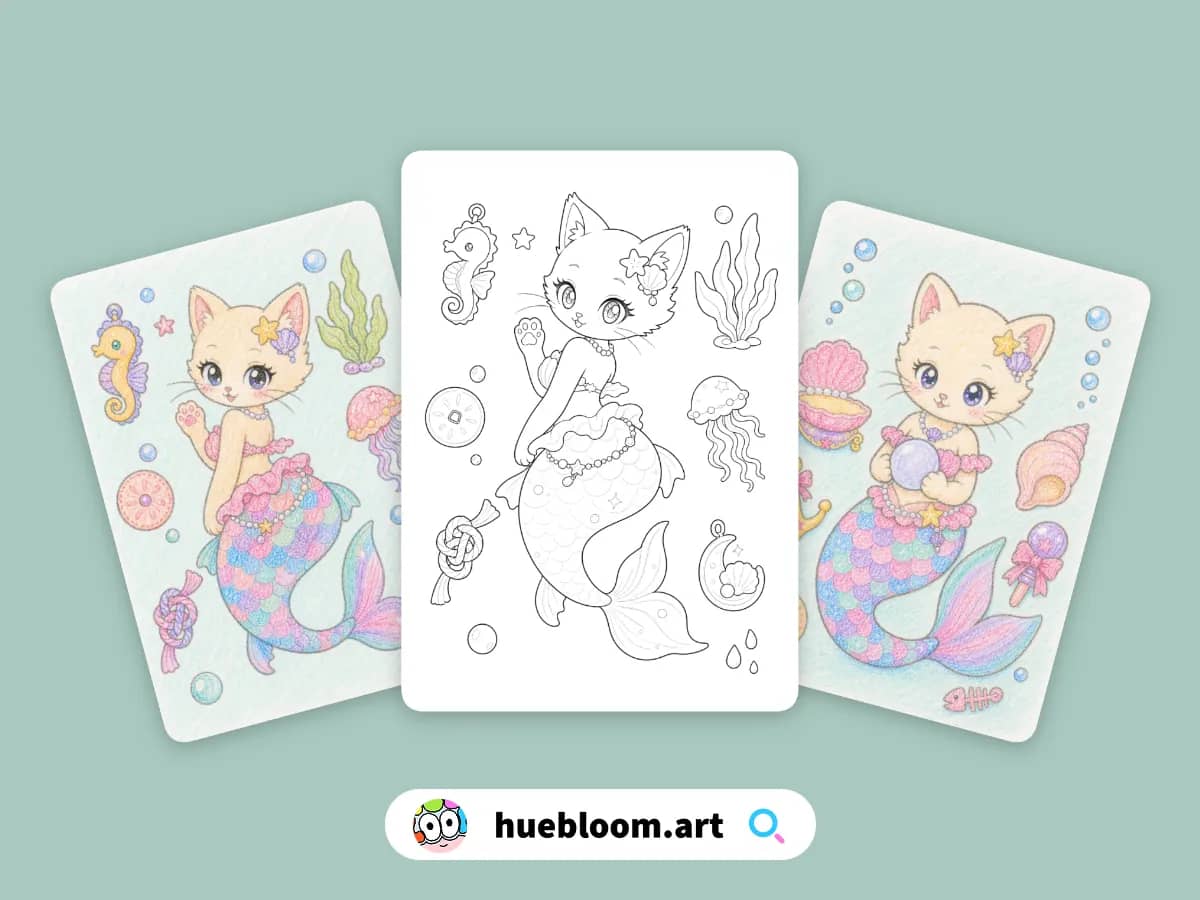 Mermaid Cat coloring pages preview