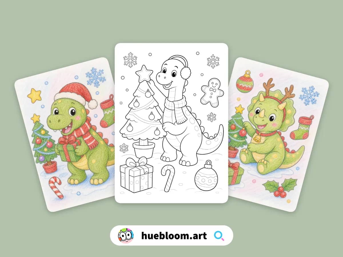 Christmas Dinosaur coloring pages preview