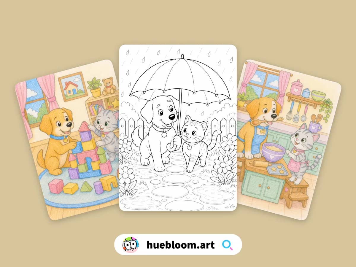 Cat and Dog coloring pages preview