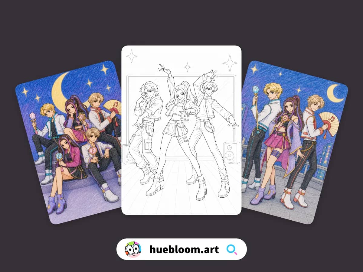 Saja Boys and Huntrix coloring pages preview