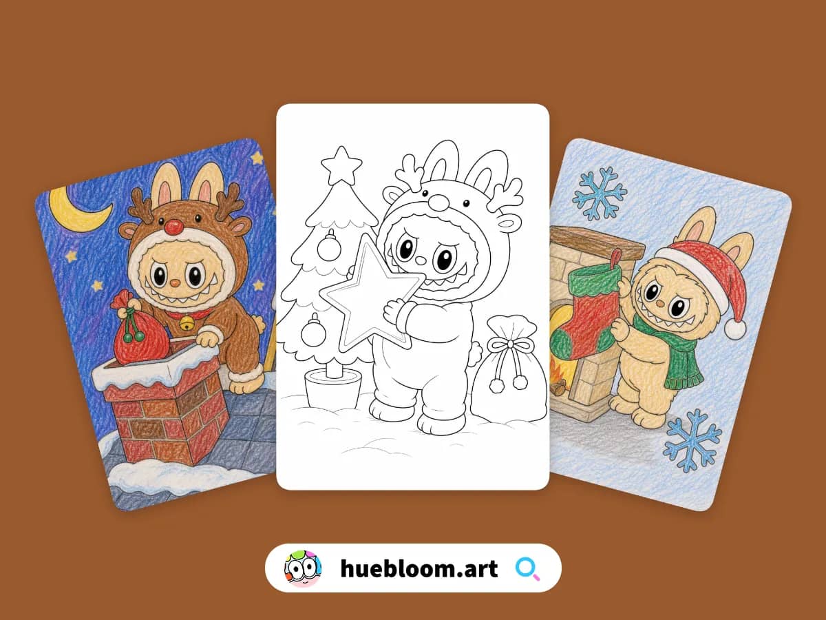Labubu Christmas coloring pages preview