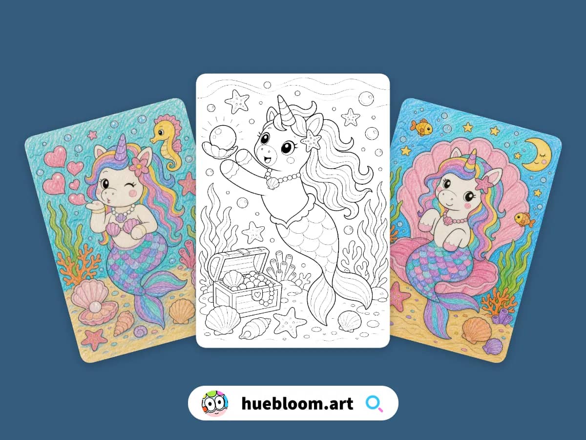 Mermaid coloring pages preview