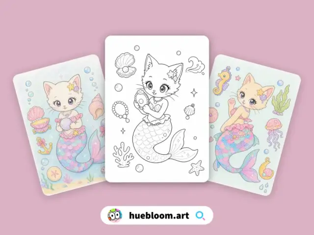 Mermaid Cat coloring pages preview